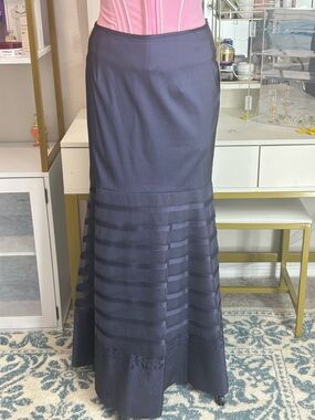 Tiered Navy Maxi Skirt with Sheer Bands